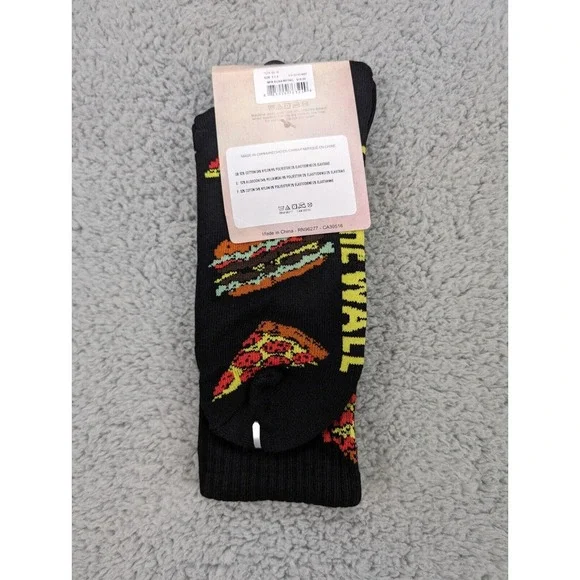 Vans Crew Socks Mens Womens 6.5-9 Black Burger Pizza All Over Print Athletic - Picture 3 of 3